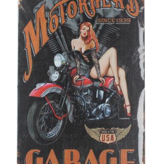 motorcycle pin-up girl motorhead garage tin metal sign 0012a Gas Oil Automotive classic reproductions