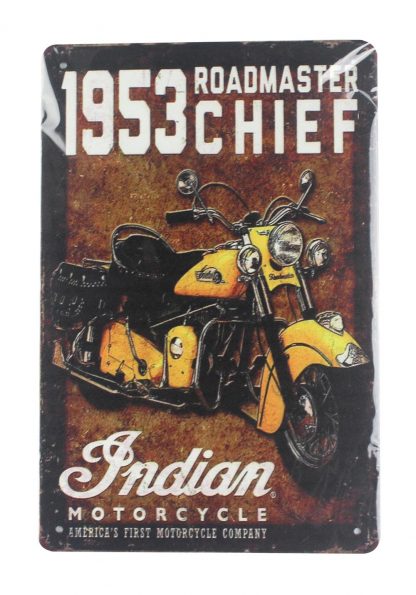 1953 roadmaster chief Indian motorcycle tin metal sign 0013a Gas Oil Automotive 1953
