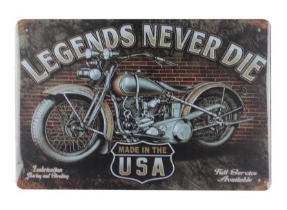 Legends Never Die vintage motorcycle tin metal sign 0025a Gas Oil Automotive advertising wall art