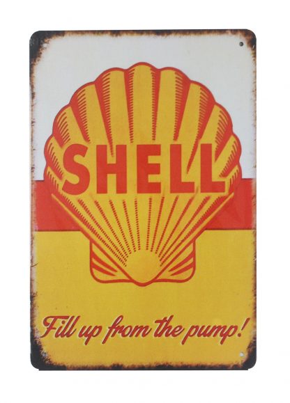Shell gas Fill up from pump tin metal sign 0071a Gas Oil Automotive Fill