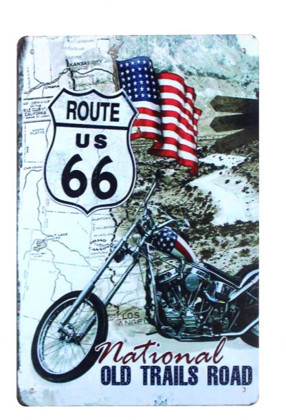 route 66 American flag national old trails road motorcycle tin metal sign 0215a Gas Oil Automotive American