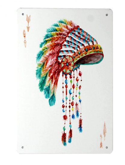 aboriginal first nation feather headdress tin metal sign 0219a Metal Sign aboriginal