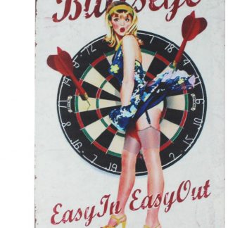 bullseye easy in easy out pin up girl tin metal sign 0223a Metal Sign bullseye