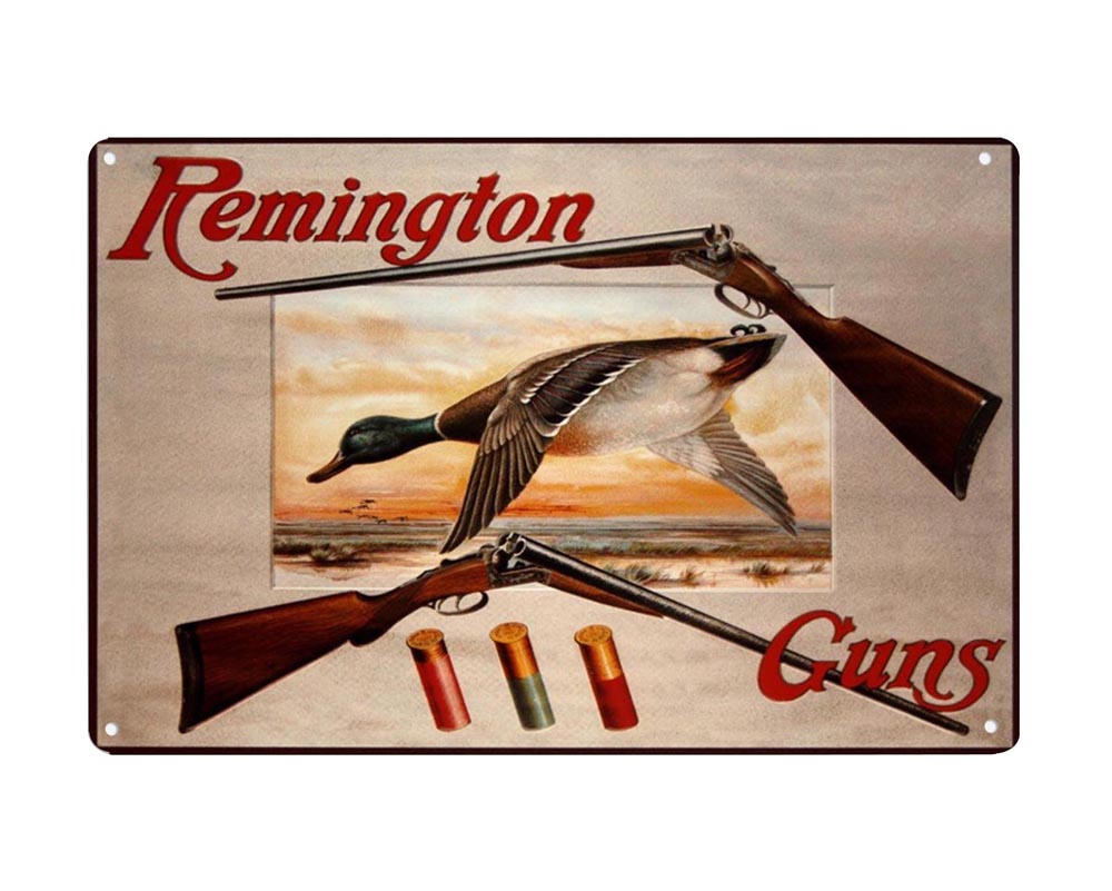 remington rifle guns hunting duck tin metal sign 0342a Metal tin signs and