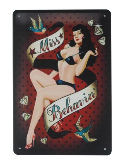 Sexy Girl Miss Behavin pin-up tin metal sign 0366a Gas Oil Automotive at home wall art