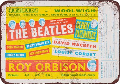 1963 Beatles & Roy Orbison Woolwich tin metal sign 0399a Metal Sign &