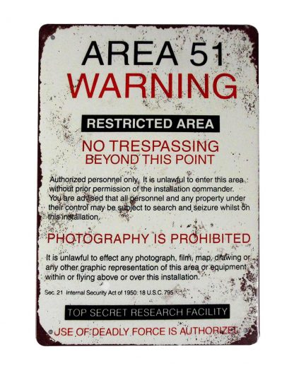 military area 51 warNing sign restricted area tin metal plaque 0410a Metal Sign 51