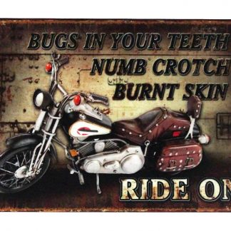 Bugs teeth numb crotch burnt skin motorcycle tin metal sign 0440a Gas Oil Automotive Bugs