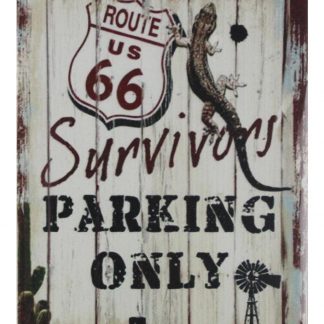Route us 66 Survivors parking only tin metal sign 0628a Gas Oil Automotive art cafe bar