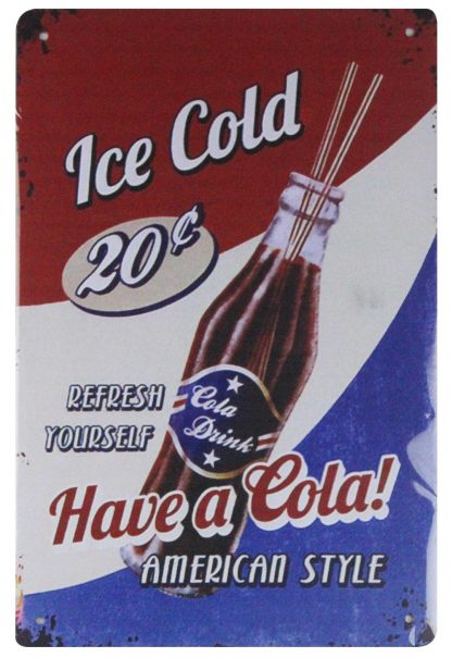 Ice cold cola drink American Style tin metal sign 0651a Beer Wine Liquor American