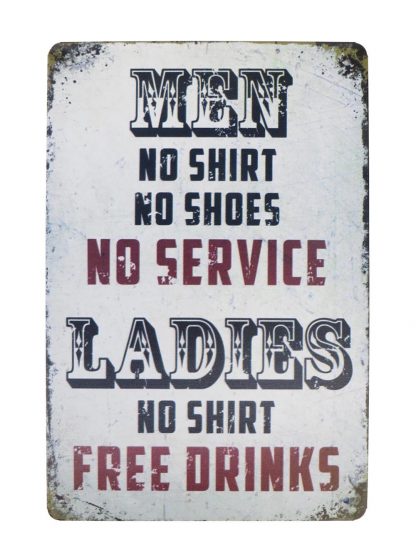 Men Ladies No shirt Free drinks tin metal sign 0682a Beer Wine Liquor cool art prints