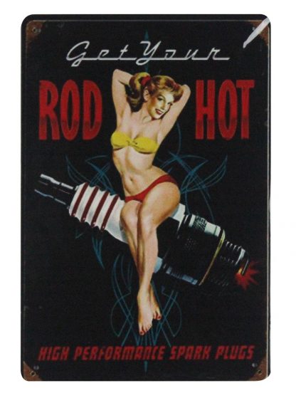 Rod Hot pin-up sexy girl spark plugs tin sign 0697a Metal Sign bar pub signs