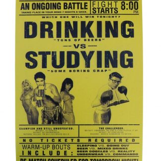 Drinking vs studying tin metal sign 0782a Beer Wine Liquor cabin lounge wall decor