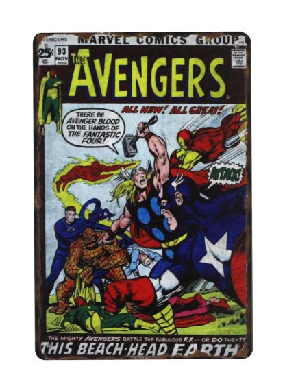 Avengers Marvel comics beach head earth tin metal sign 0802a Comics Avengers