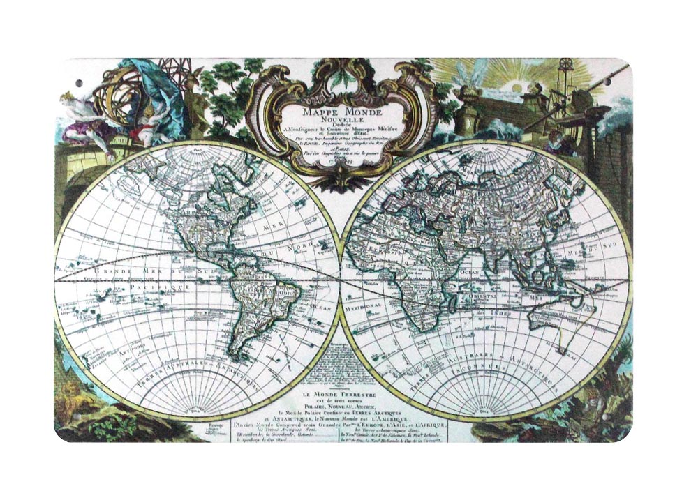 mappemonde antique world map tin metal sign 0835a Metal Sign antique mappemonde antique world map tin metal sign 0835a Metal Sign antique