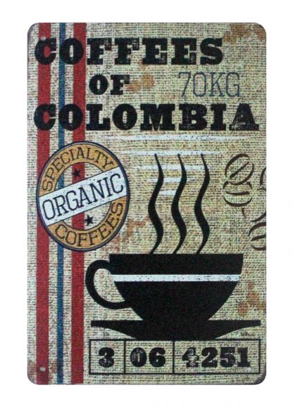 Coffees of colombia cafe bar tin metal sign 0867a Metal Sign art prints