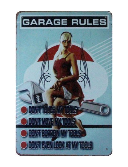 Garage Rules pin up sexy women tin metal sign 0892a Metal Sign cheap tin signs
