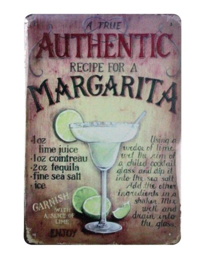 true authentic recipe margarita cocktail metal sign 0899a Beer Wine Liquor affordable art
