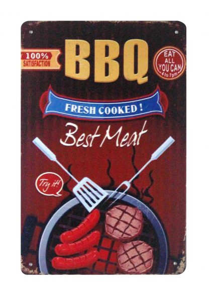 BBQ Fresh Cooked Best Meat tin metal sign 0996a Metal Sign BBQ